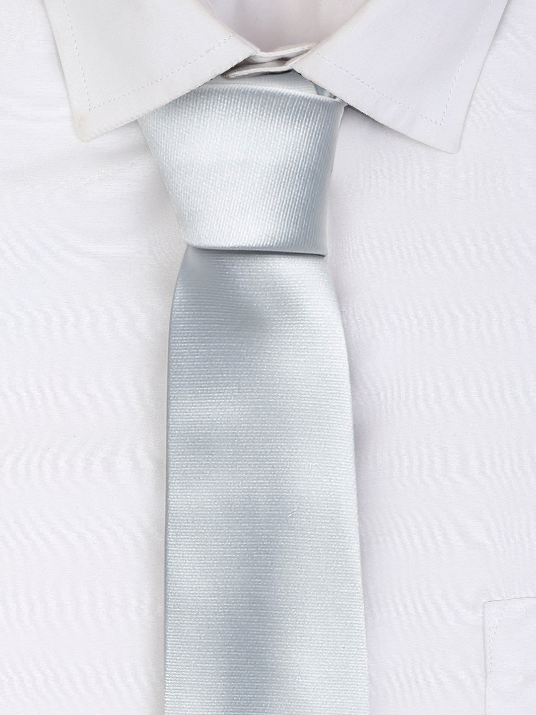 Silver Luxury Italian Silk Necktie Set With Pocket Square Cufflinks Brooch Chrome Tie pin