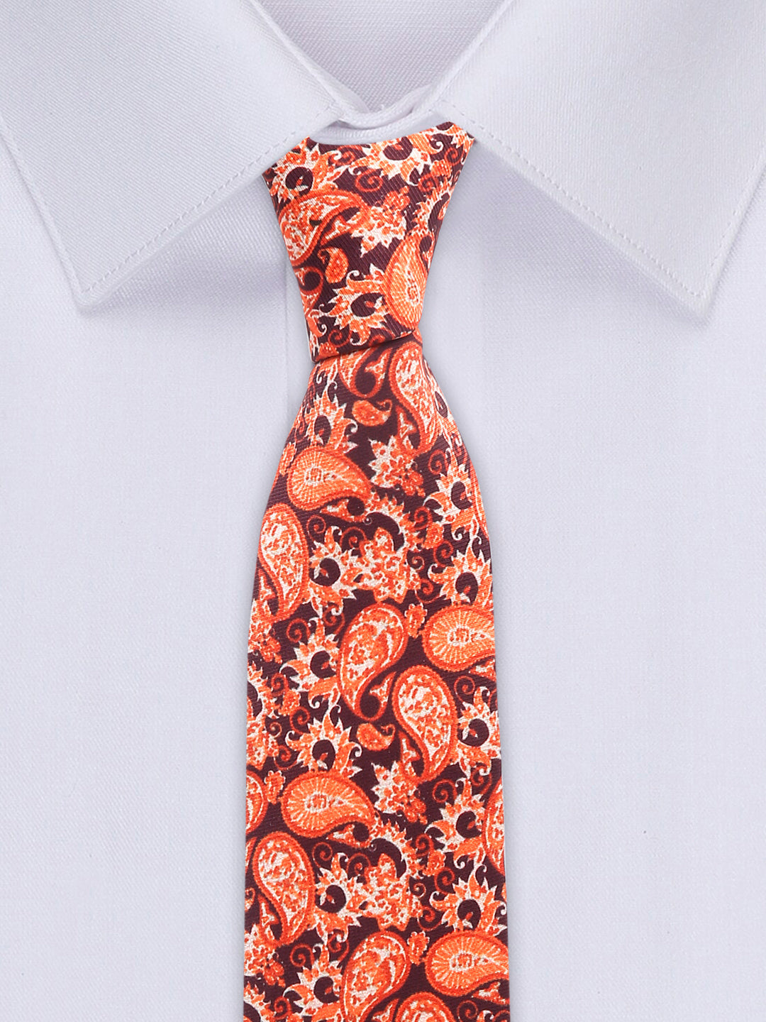 International Orange Luxury Italian Silk Necktie Set With Pocket Square Cufflinks Brooch Chrome Tie pin