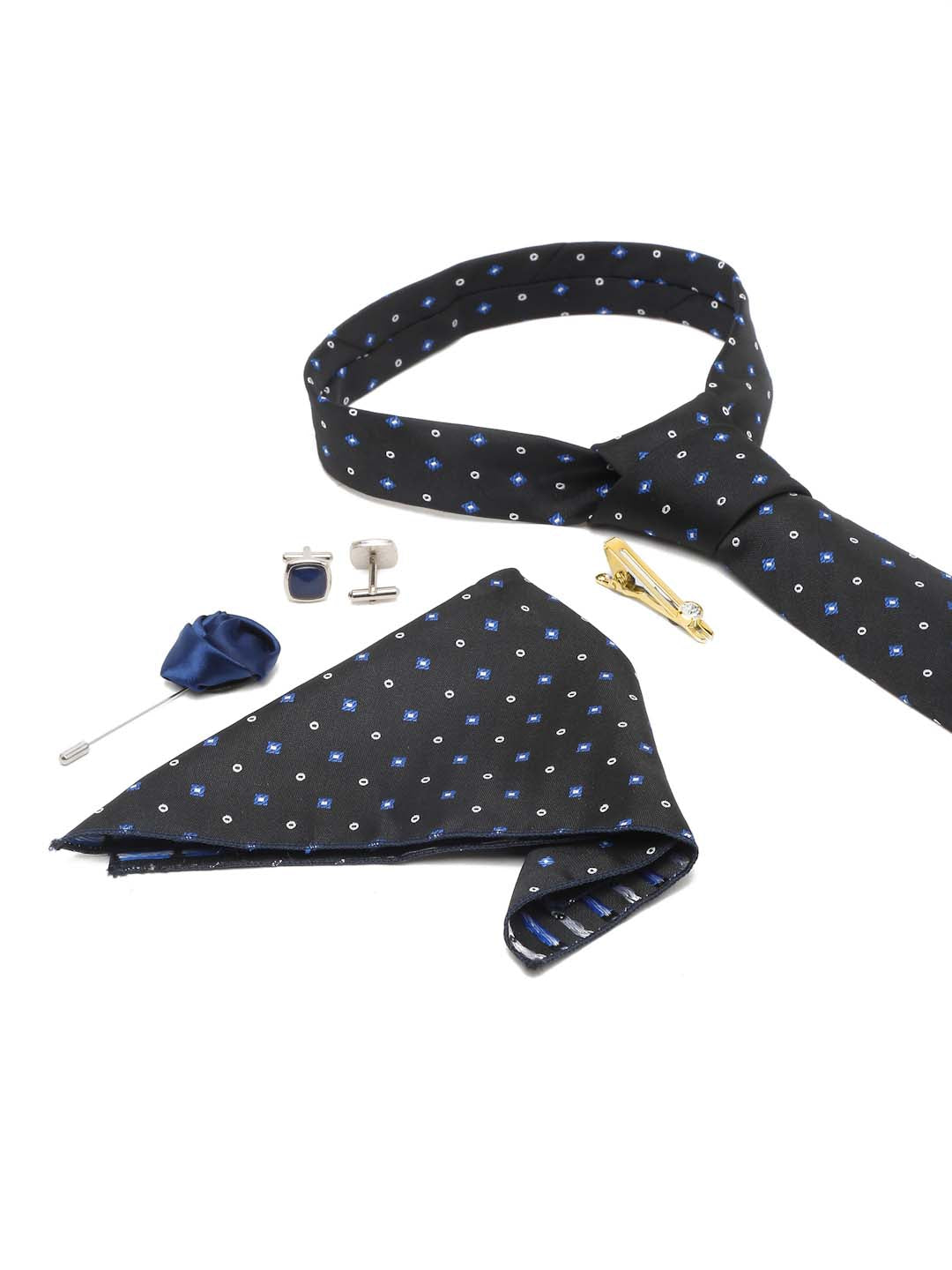 Metal Black Luxury Italian Silk Necktie Set With Pocket Square Cufflinks Brooch Gold Tie pin