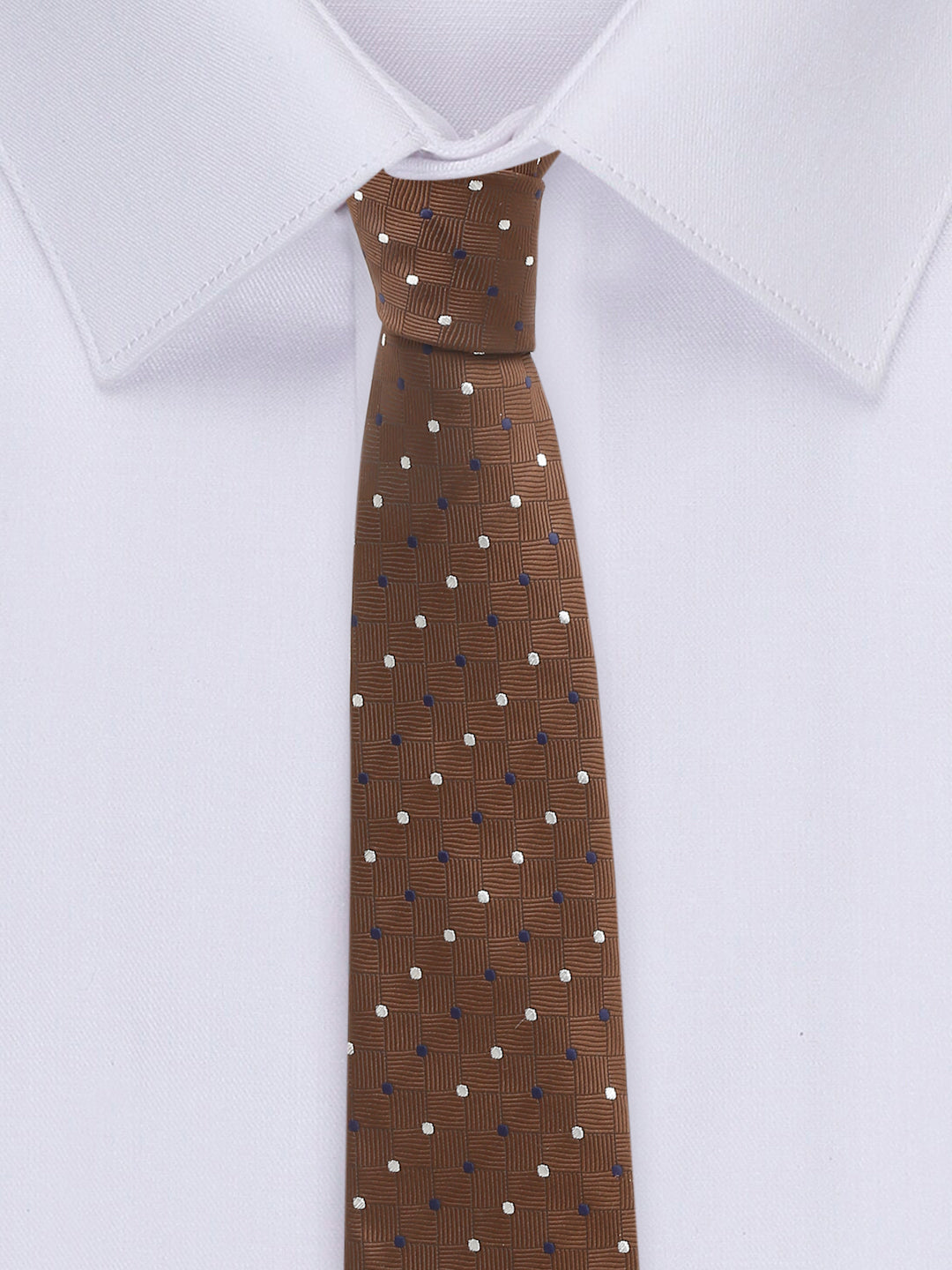 Brown polka Luxury Italian Silk Necktie Set With Pocket Square Cufflinks Brooch Chrome Tie pin