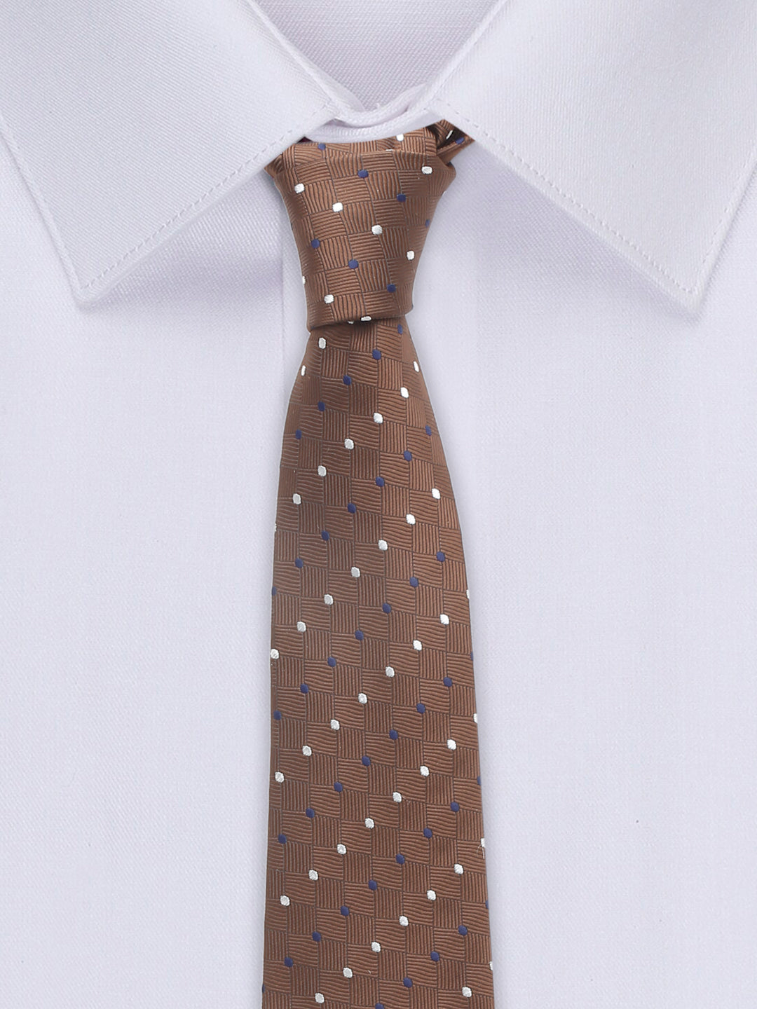 Brown polka Luxury Italian Silk Necktie Set With Pocket Square Cufflinks Brooch Gold Tie pin