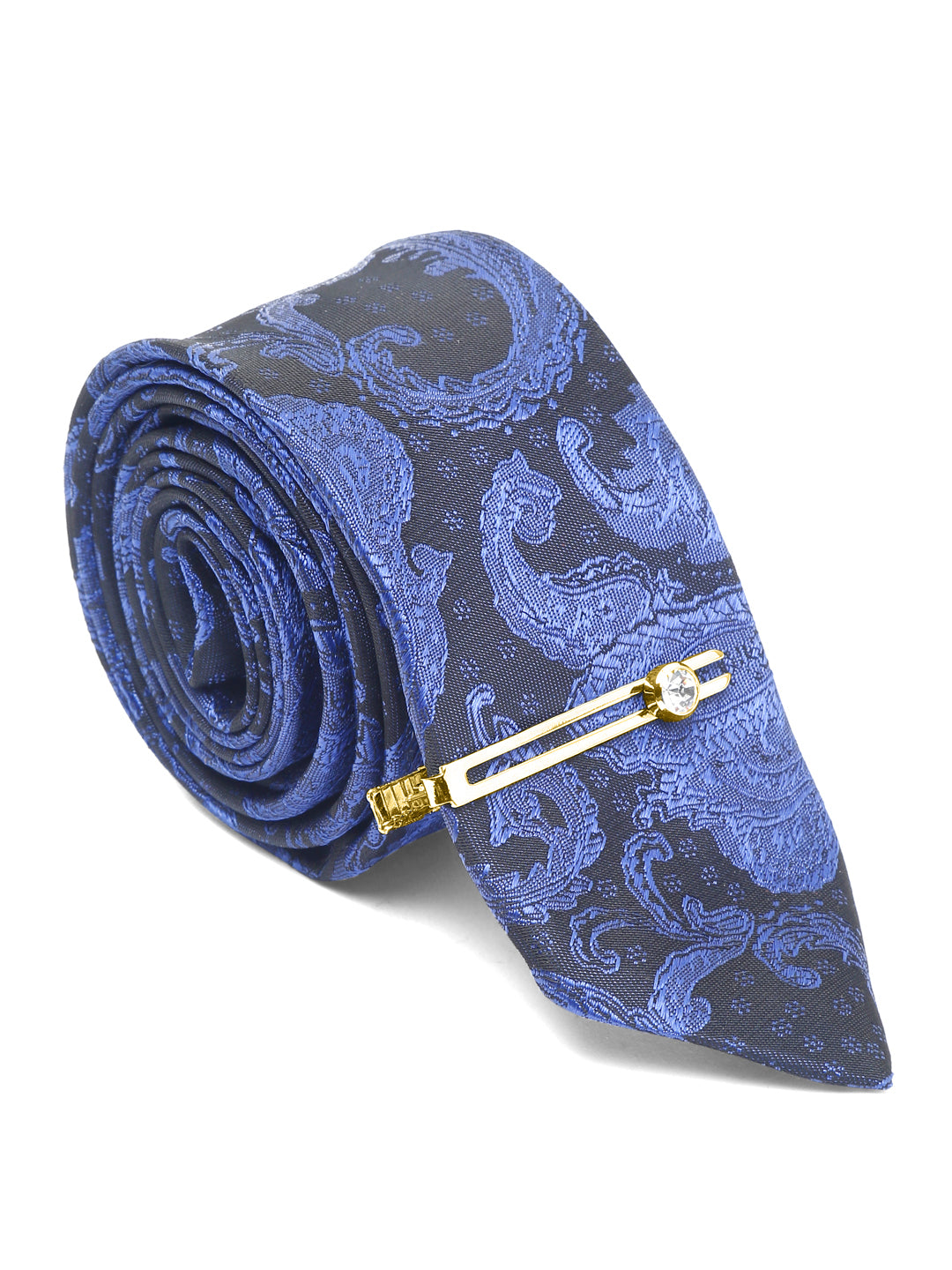 Royal Blue Luxury Italian Silk Necktie Set With Pocket Square Cufflinks Brooch Gold Tie pin