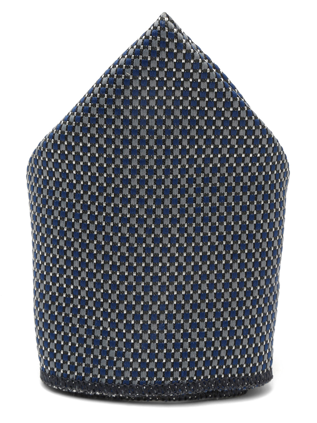 Blue Checkerd Luxury Italian Silk Necktie Set With Pocket Square Cufflinks Brooch Chrome Tie pin