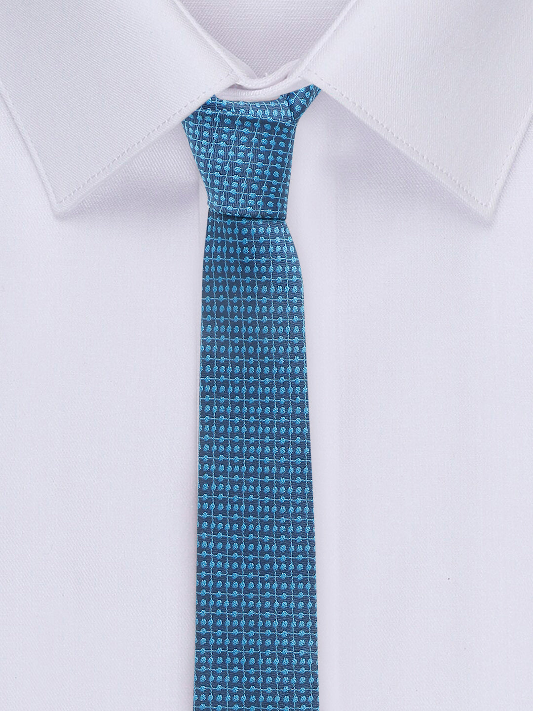 Polka Dotted Blue Luxury Italian Silk Necktie Set With Pocket Square Cufflinks Brooch Chrome Tie pin