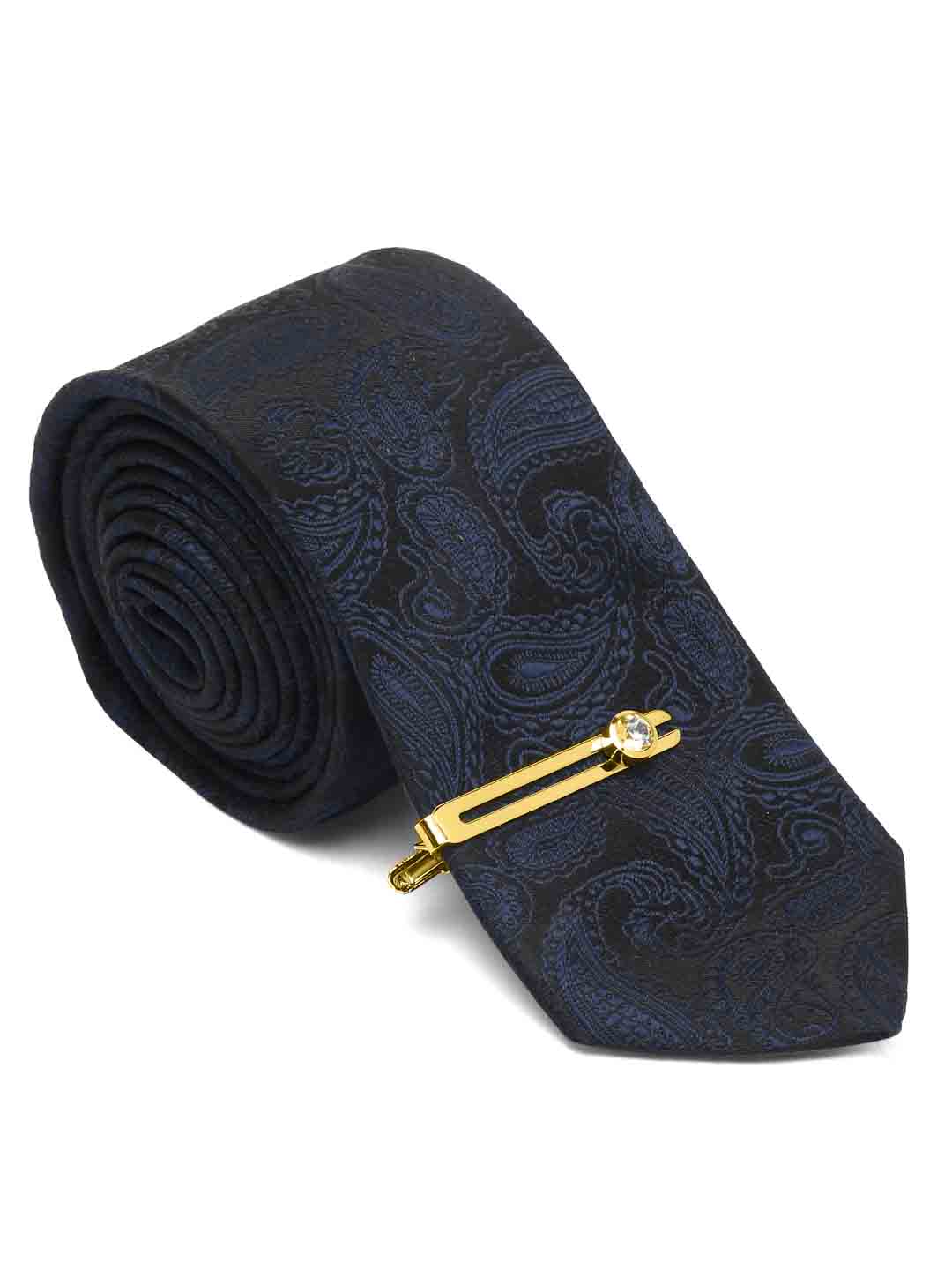 Space Blue Luxury Italian Silk Necktie Set With Pocket Square Cufflinks Brooch Gold Tie pin