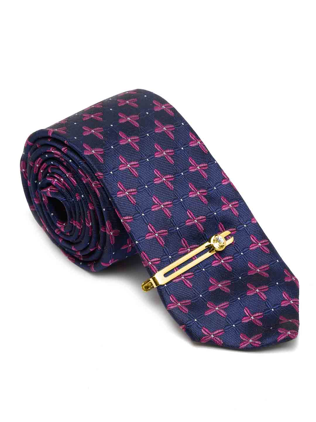 Indigo Blue Luxury Italian Silk Necktie Set With Pocket Square Cufflinks Brooch Gold Tie pin