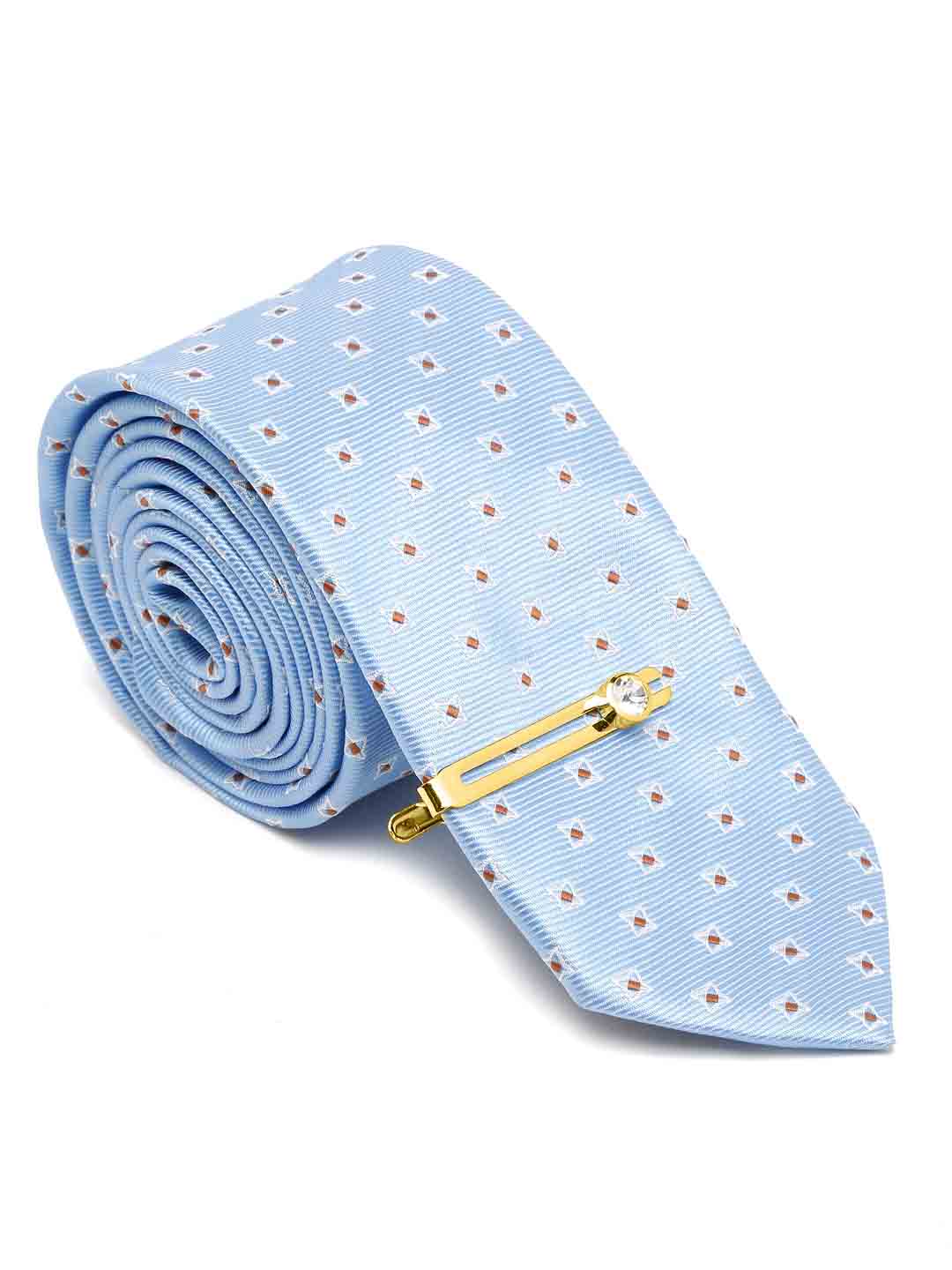 Baby Blue Luxury Italian Silk Necktie Set With Pocket Square Cufflinks Brooch Gold Tie pin