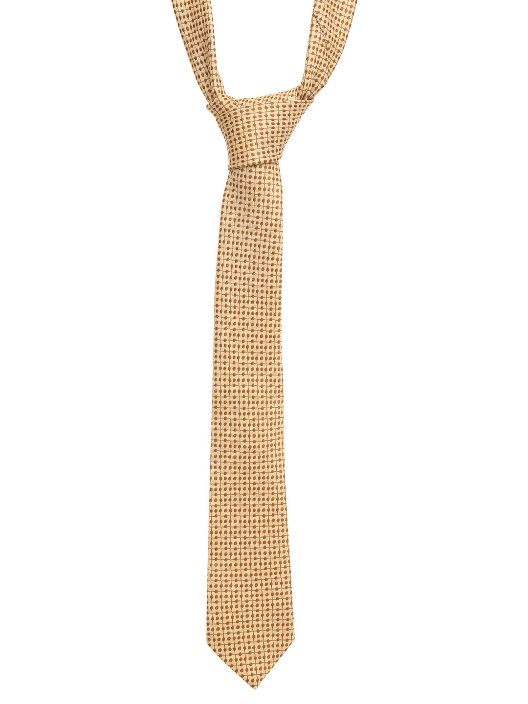 Cream Dotted Luxury Italian Silk Necktie Set With Pocket Square Cufflinks Brooch Gold Tie pin