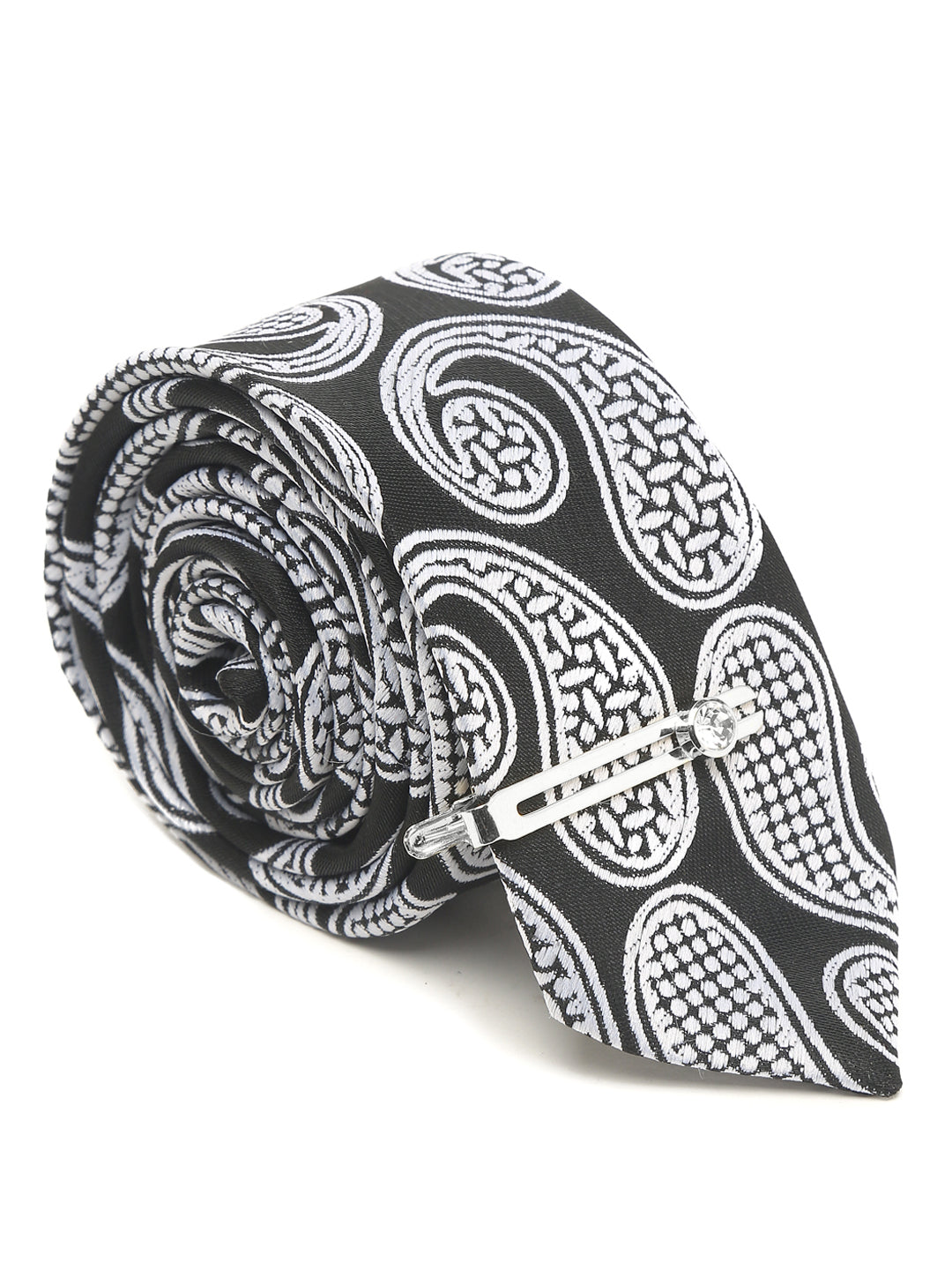 Midnight Black Luxury Italian Silk Necktie Set With Pocket Square Chrome Tie pin