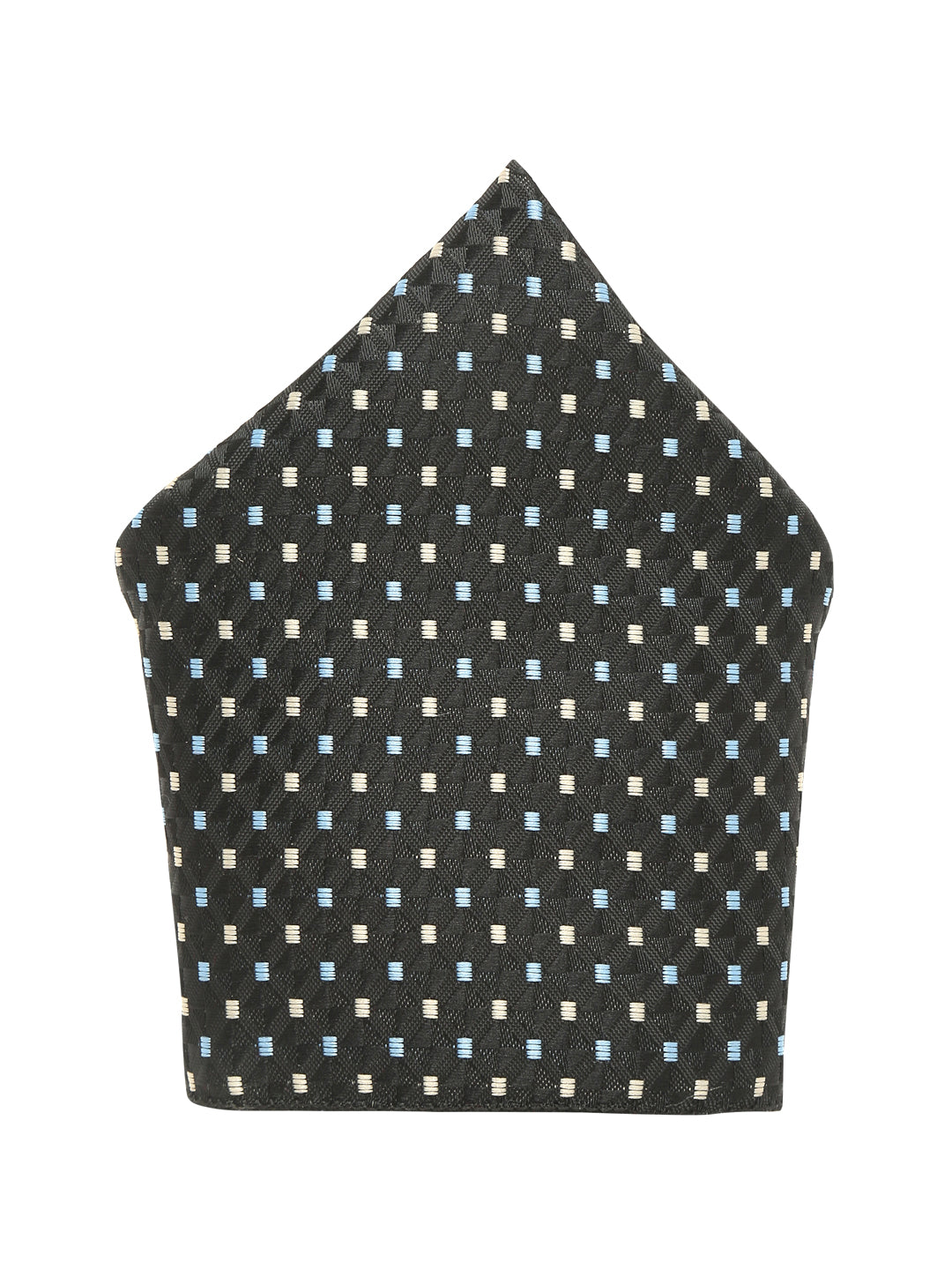 Polkia Dotted Black Luxury Italian Silk Necktie Set With Pocket Square Chrome Tie pin