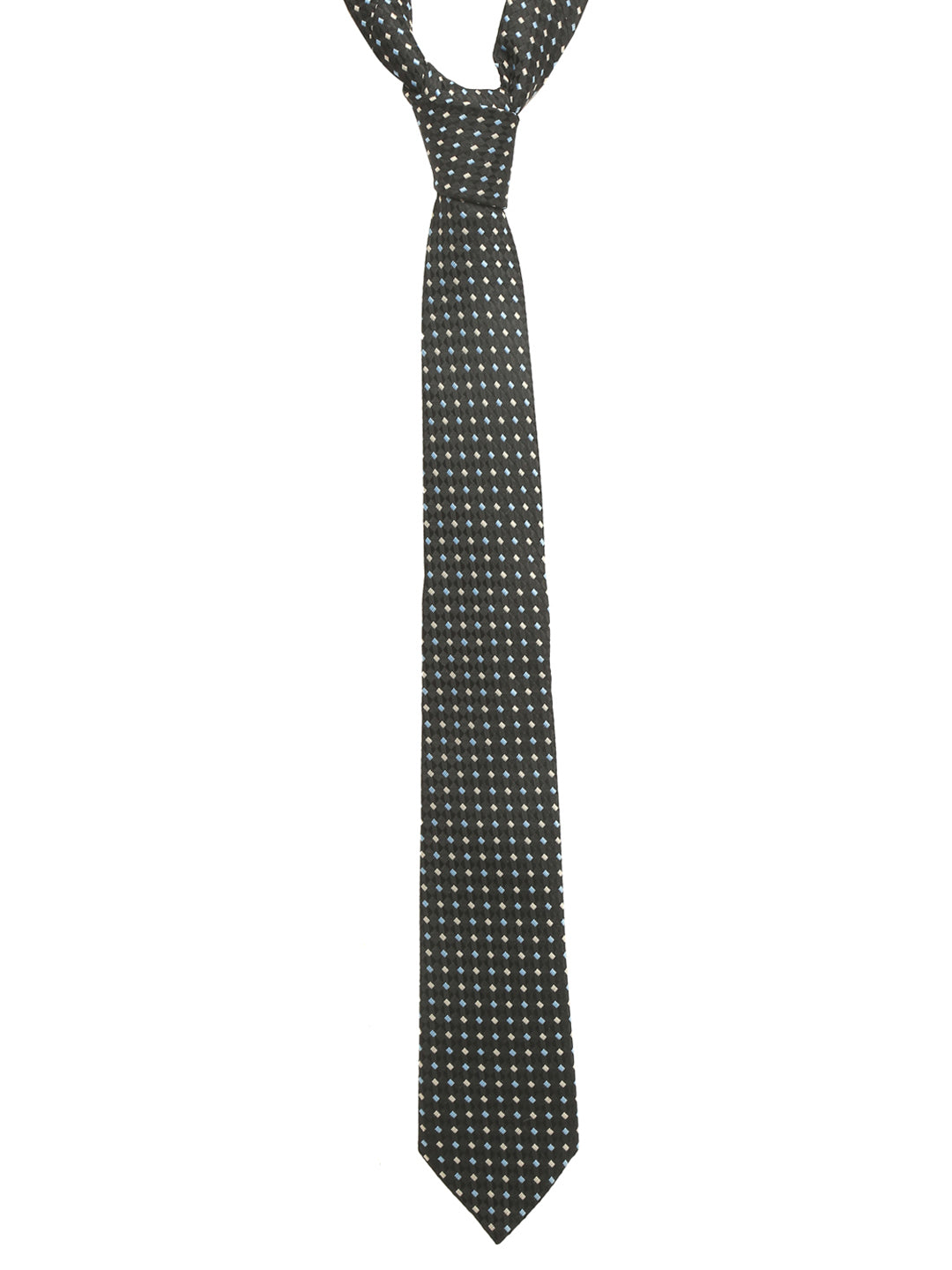 Polkia Dotted Black Luxury Italian Silk Necktie Set With Pocket Square Chrome Tie pin