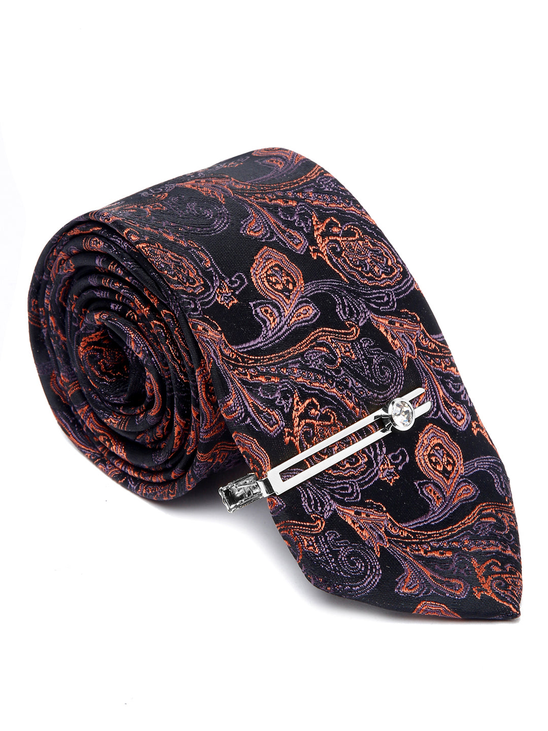 Flowral Brown Luxury Italian Silk Necktie Set With Pocket Square Chrome Tie pin