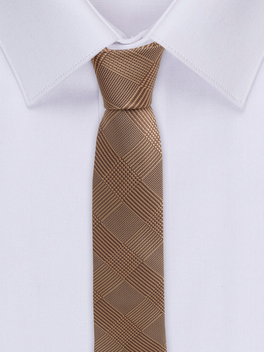 Maple Brown Italian Silk Necktie Set Pocket Square Chrome Tiepin