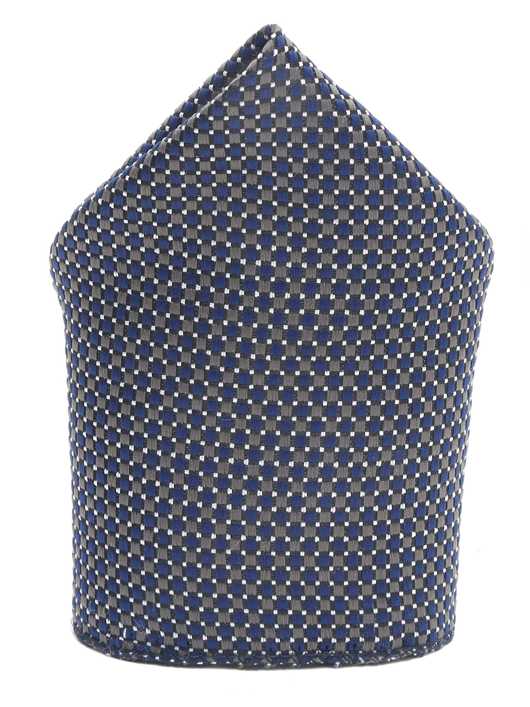 Blue Checkerd Luxury Italian Silk Necktie Set With Pocket Square Chrome Tie pin