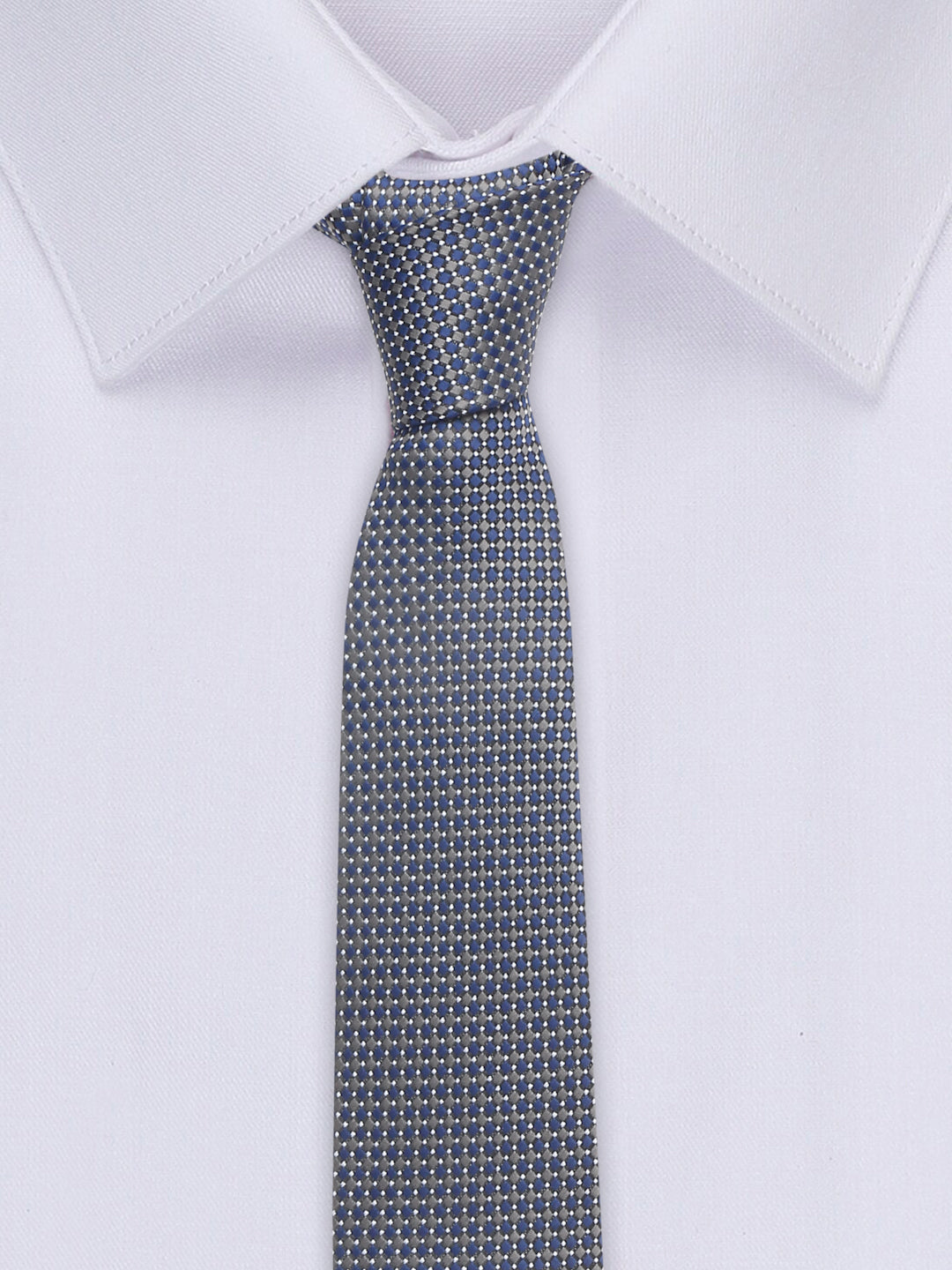 Blue Checkerd Luxury Italian Silk Necktie Set With Pocket Square Chrome Tie pin