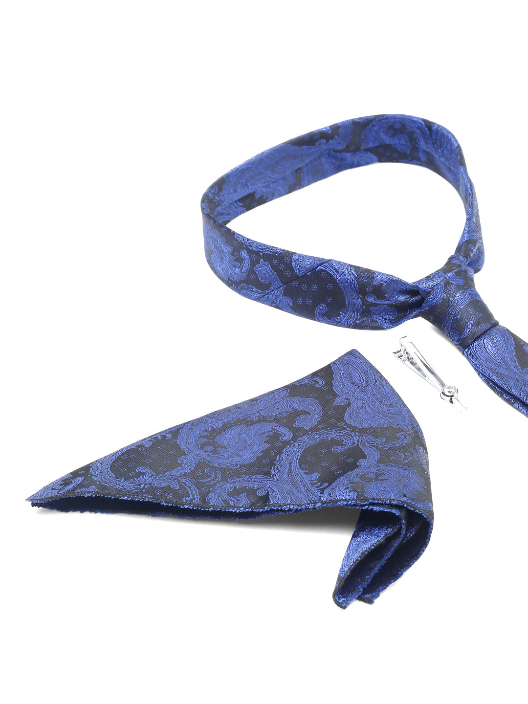 Royal Blue Luxury Italian Silk Necktie Set With Pocket Square Chrome Tie pin