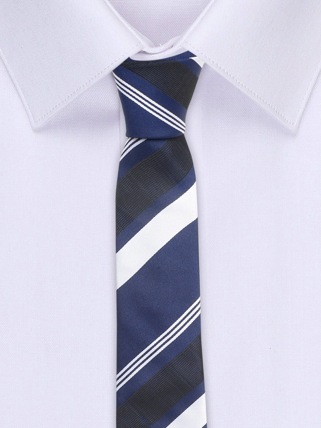 Lined Blue Stripes Luxury Italian Silk Necktie Set With Pocket Square Chrome Tie pin