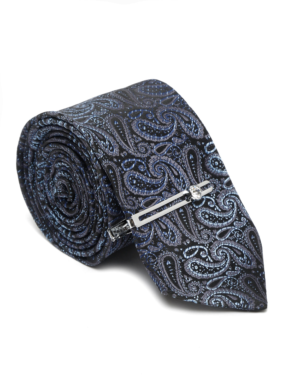 Spruce Blue Luxury Italian Silk Necktie Set With Pocket Square Chrome Tie pin