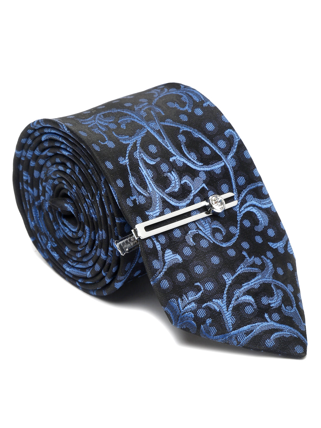 Prussian Blue Luxury Italian Silk Necktie Set With Pocket Square Chrome Tie pin