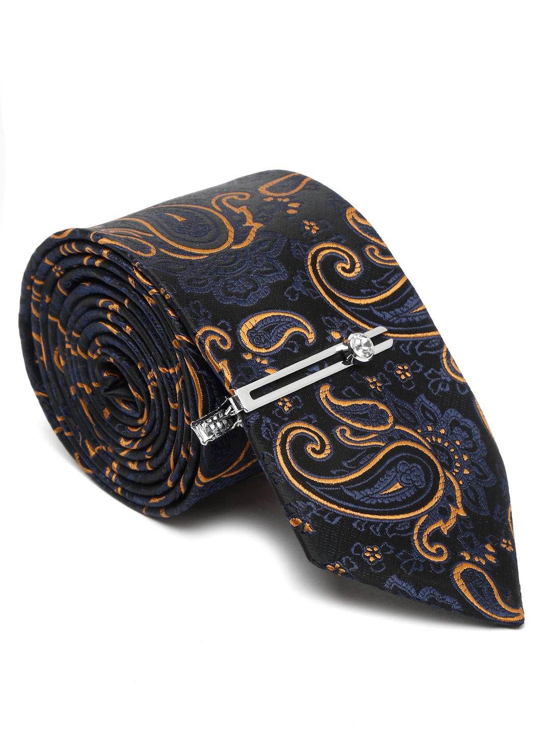 Sapphire Blue Luxury Italian Silk Necktie Set With Pocket Square Chrome Tie pin