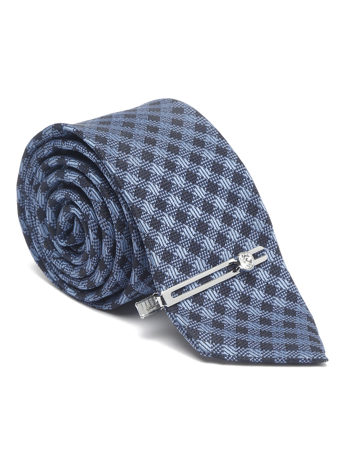 Space Blue Luxury Italian Silk Necktie Set With Pocket Square Chrome Tie pin