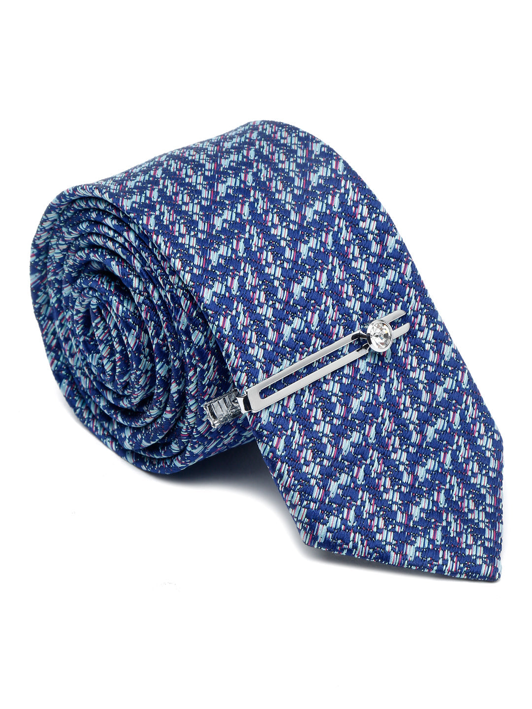 Pigeon Blue Luxury Italian Silk Necktie Set With Pocket Square Chrome Tie pin