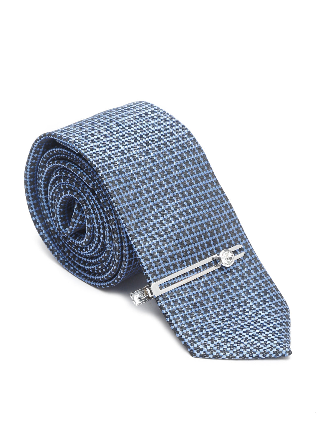 Aegean Blue Luxury Italian Silk Necktie Set With Pocket Square Chrome Tie pin