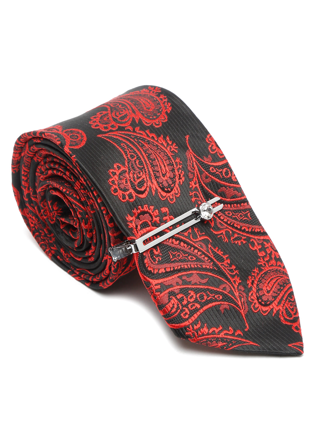 Imperial Red Luxury Italian Silk Necktie Set With Pocket Square Chrome Tie pin