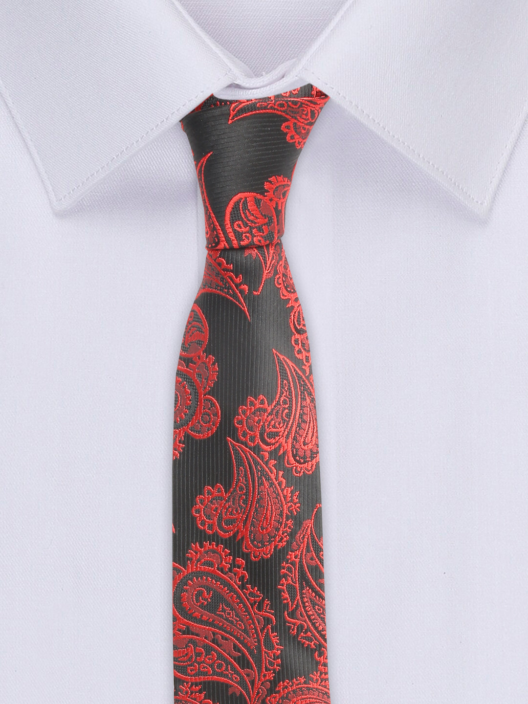 Imperial Red Luxury Italian Silk Necktie Set With Pocket Square Chrome Tie pin