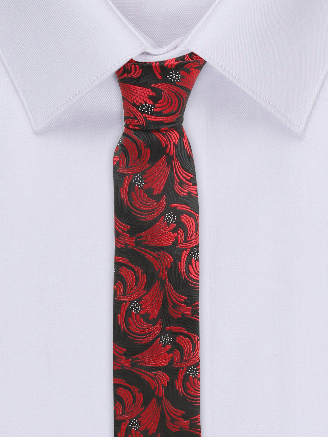 Ruby Red Luxury Italian Silk Necktie Set With Pocket Square Chrome Tie pin