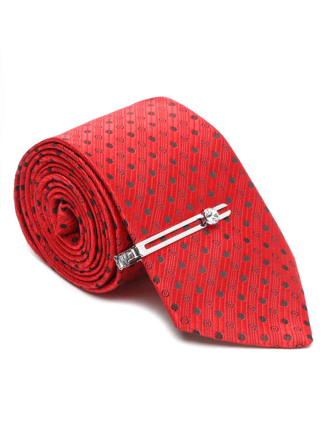 Indian Red Luxury Italian Silk Necktie Set With Pocket Square Chrome Tie pin