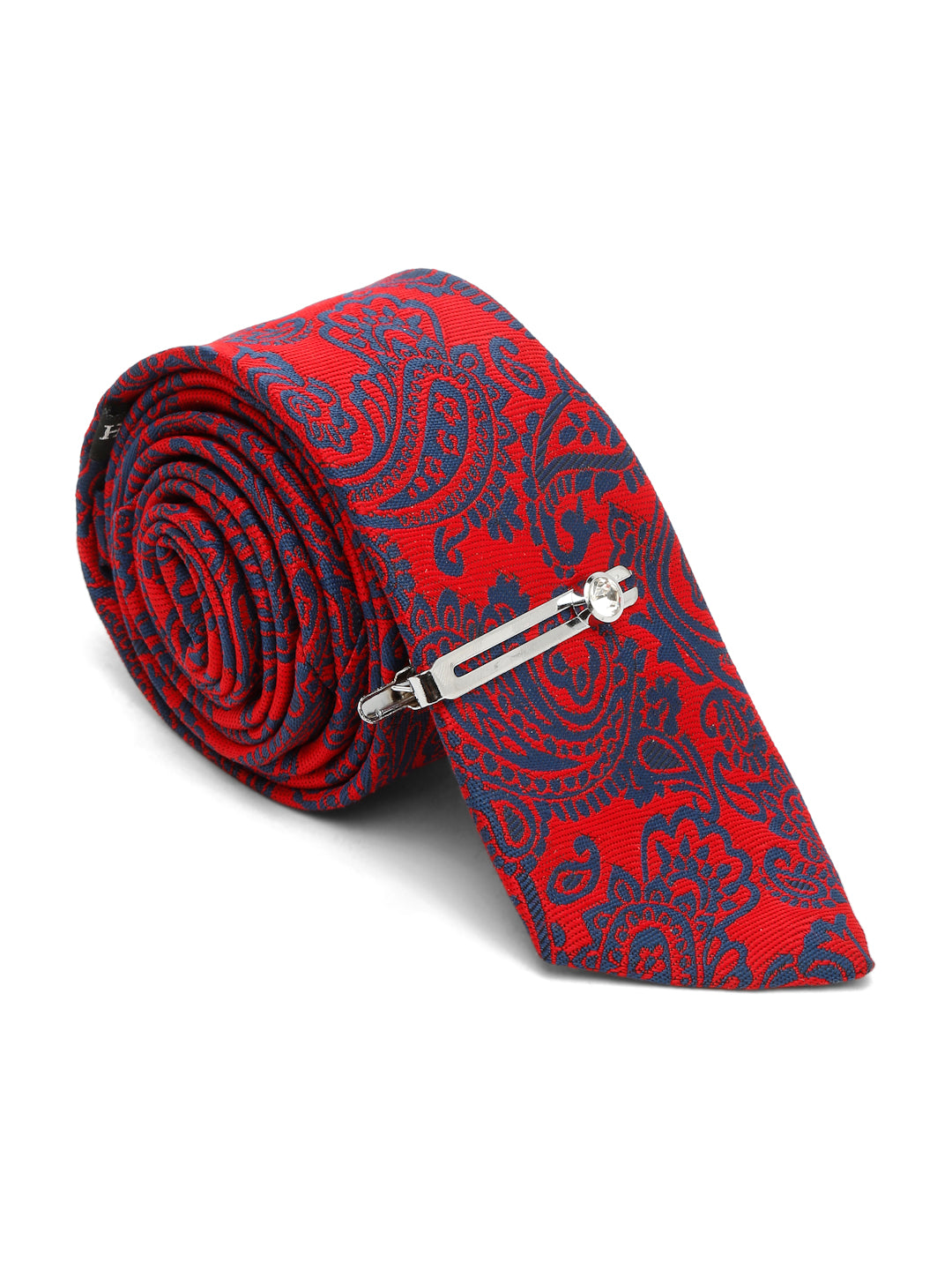 Candy Red Luxury Italian Silk Necktie Set With Pocket Square Chrome Tie pin