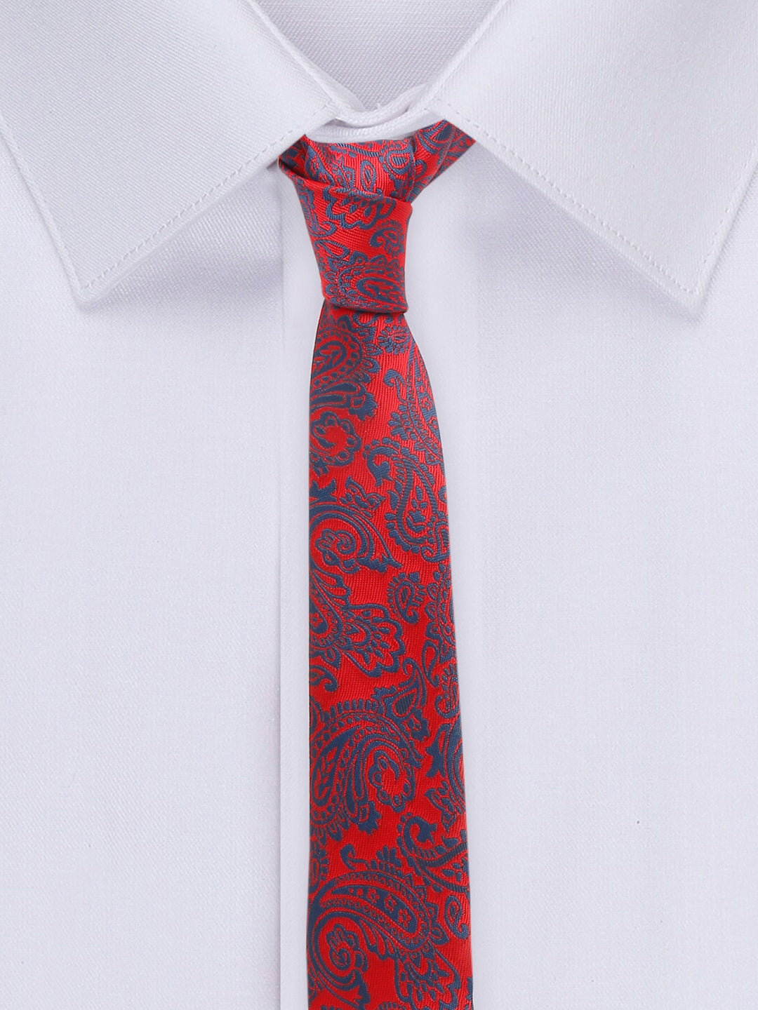 Candy Red Luxury Italian Silk Necktie Set With Pocket Square Chrome Tie pin