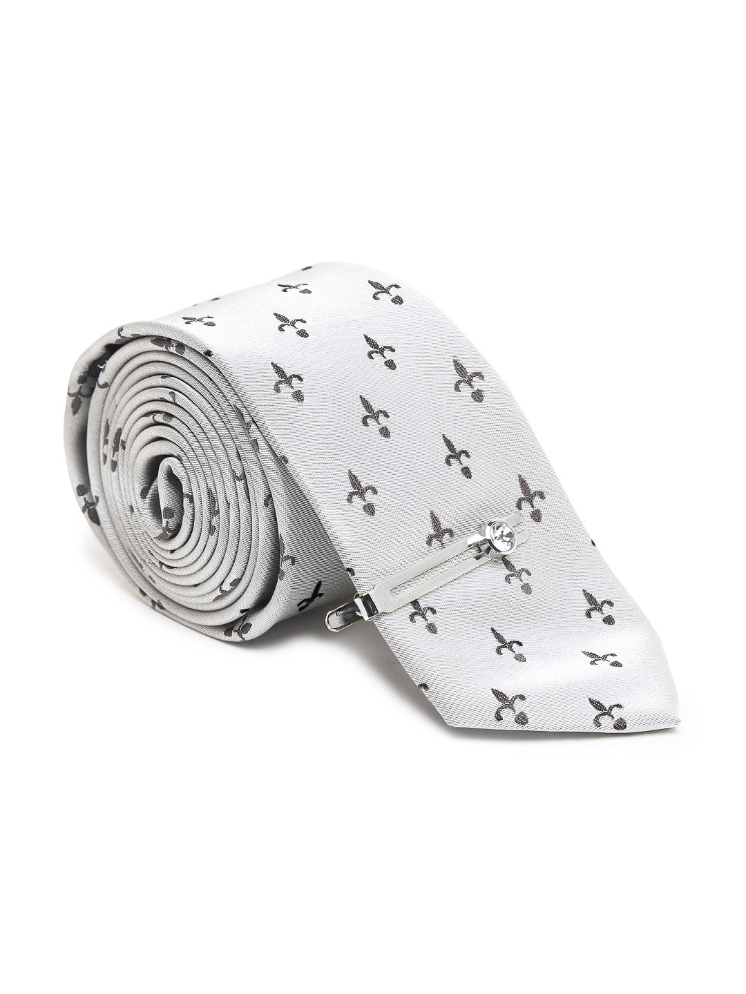 Arrow Grey Luxury Italian Silk Necktie Set With Pocket Square Chrome Tie pin