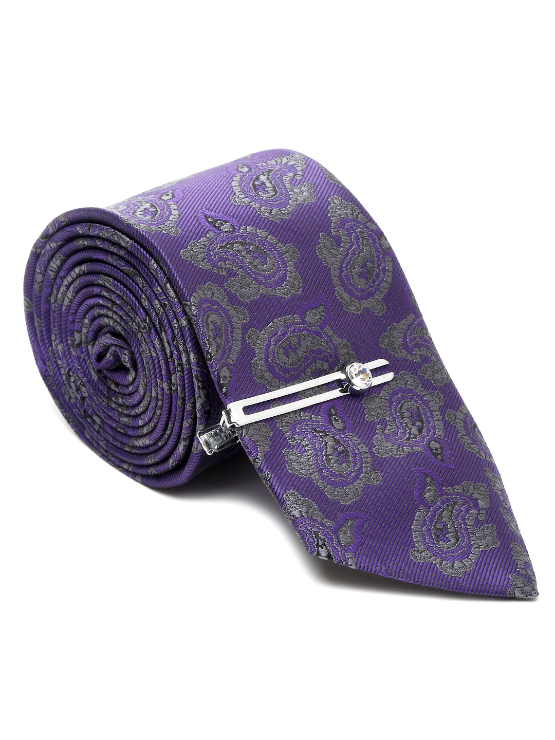 Iris Purple Luxury Italian Silk Necktie Set With Pocket Square Chrome Tie pin