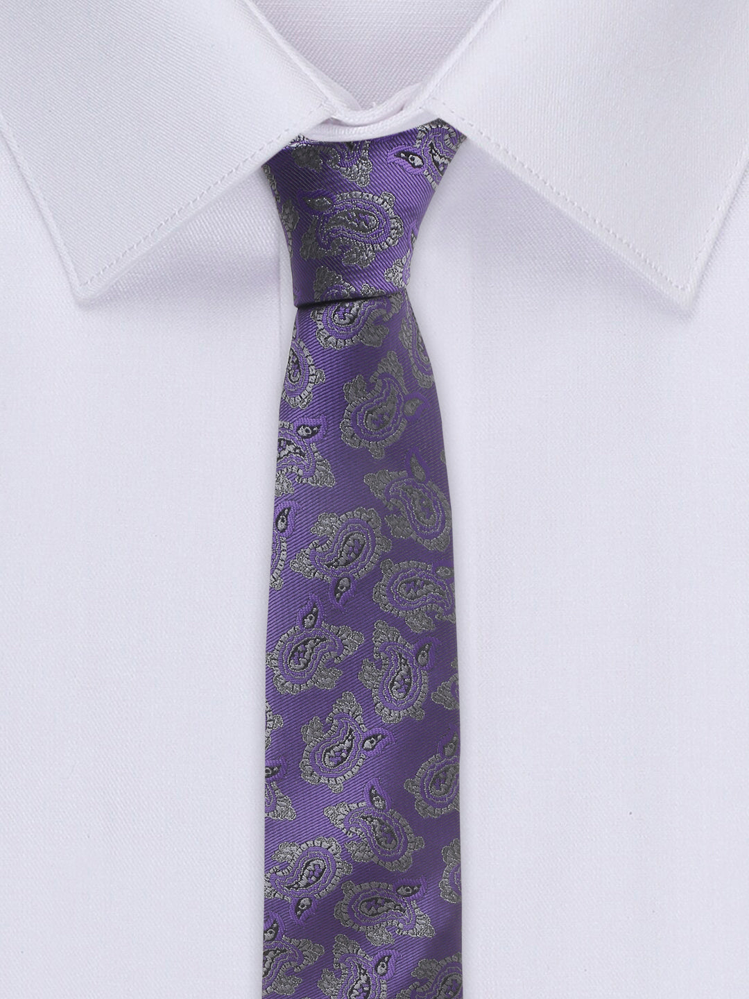 Iris Purple Luxury Italian Silk Necktie Set With Pocket Square Chrome Tie pin