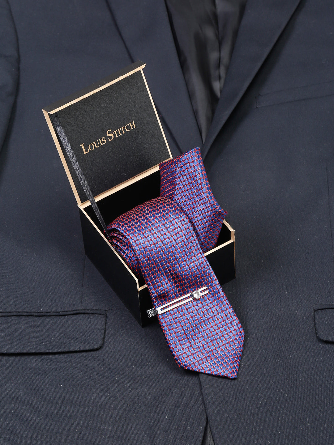 Multicolor Luxury Italian Silk Necktie Set With Pocket Square Chrome Tie pin