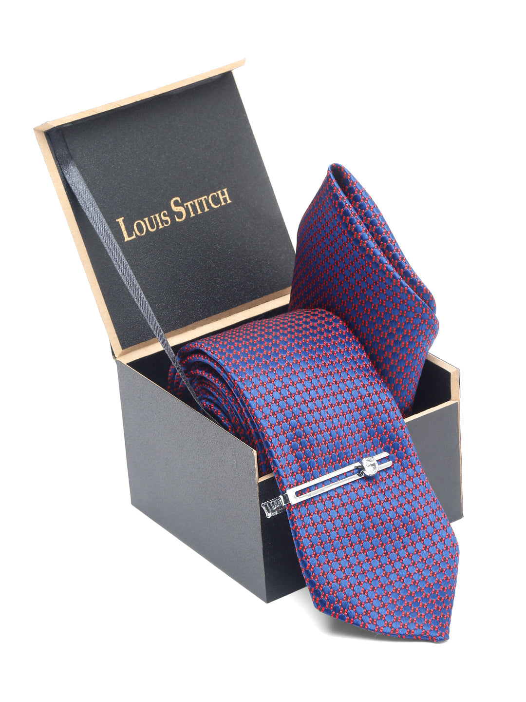 Multicolor Luxury Italian Silk Necktie Set With Pocket Square Chrome Tie pin