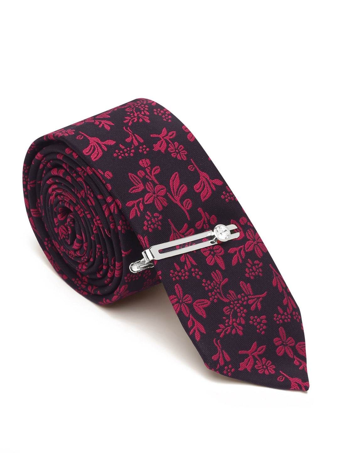 Rasin Pink Luxury Italian Silk Necktie Set With Pocket Square Chrome Tie pin