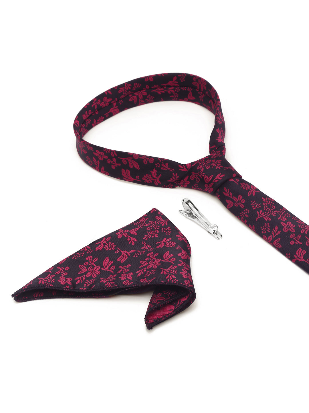 Rasin Pink Luxury Italian Silk Necktie Set With Pocket Square Chrome Tie pin