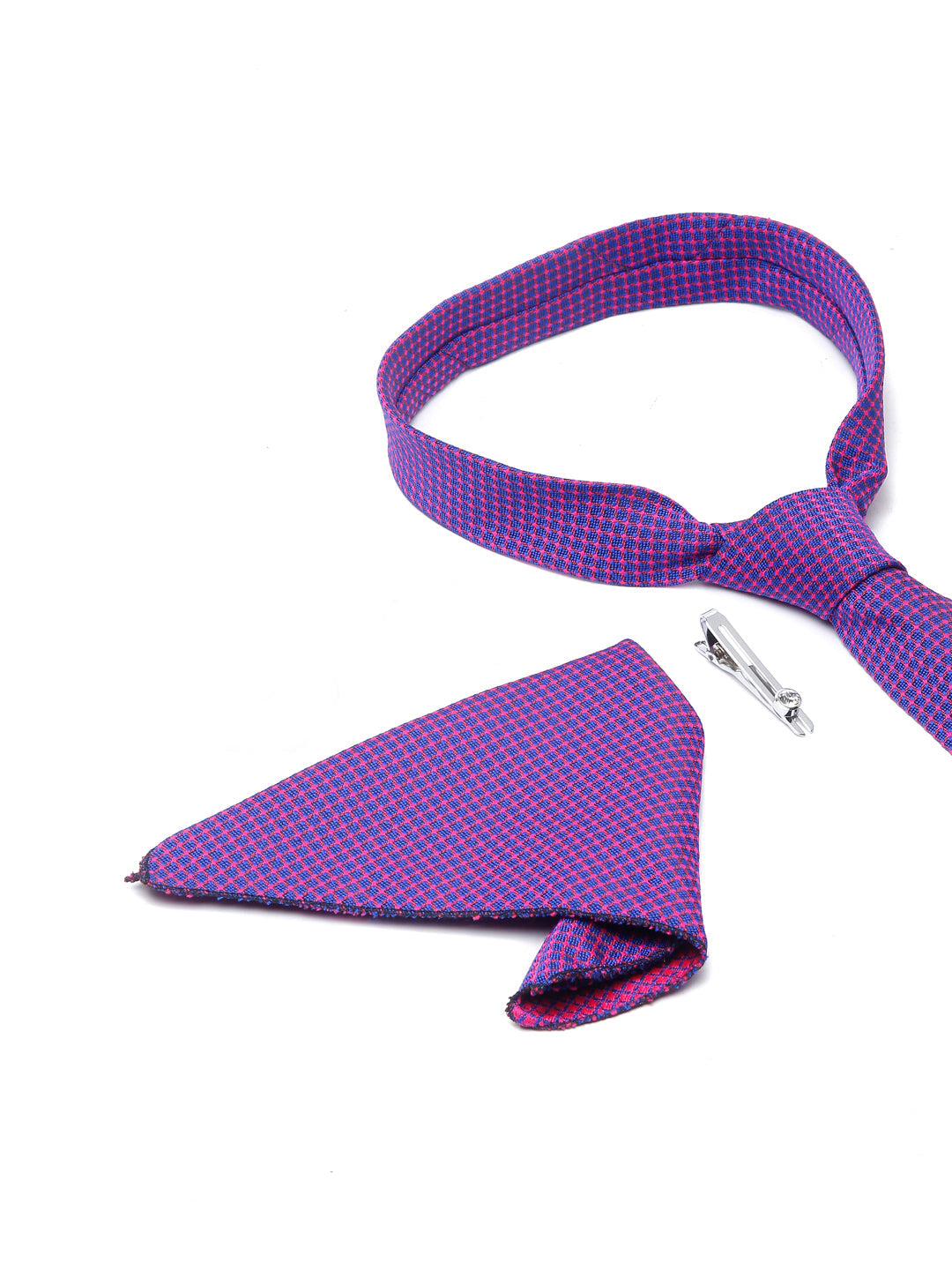 Violet Luxury Italian Silk Necktie Set With Pocket Square Chrome Tie pin