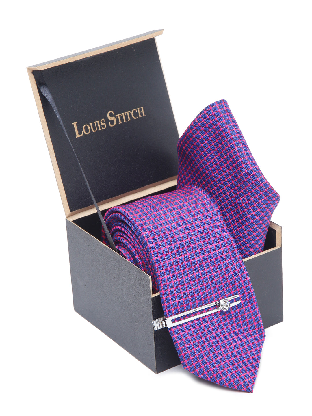 Violet Luxury Italian Silk Necktie Set With Pocket Square Chrome Tie pin