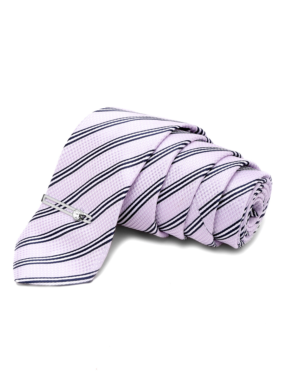 Lavender Italian Silk Necktie Set Pocket Square Chrome Tiepin