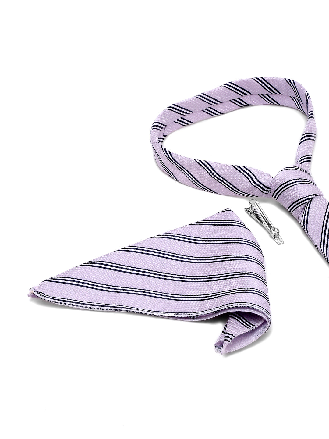 Lavender Italian Silk Necktie Set Pocket Square Chrome Tiepin