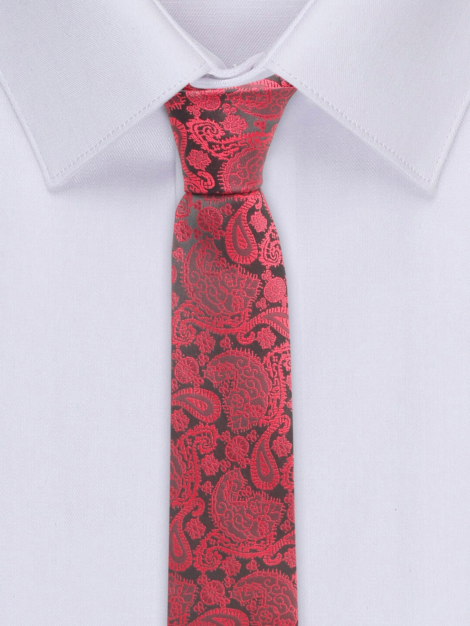 Crimson Red Luxury Italian Silk Necktie Set With Pocket Square Cufflinks Brooch Chrome Tie pin