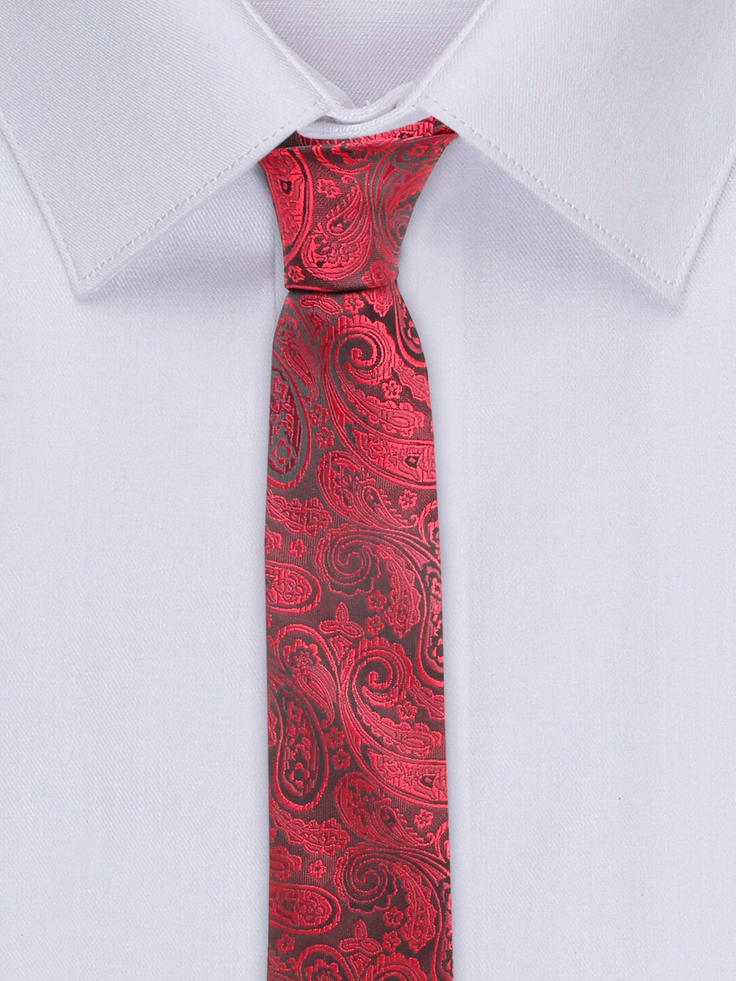 Persian Red Luxury Italian Silk Necktie Set With Pocket Square Cufflinks Brooch Chrome Tie pin