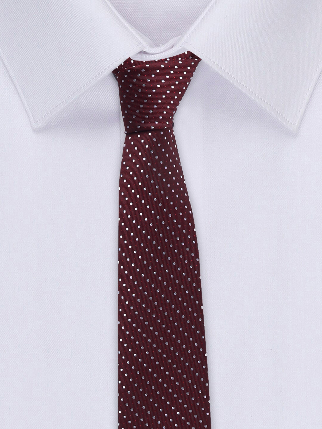 Polka Red Luxury Italian Silk Necktie Set With Pocket Square Cufflinks Brooch Chrome Tie pin