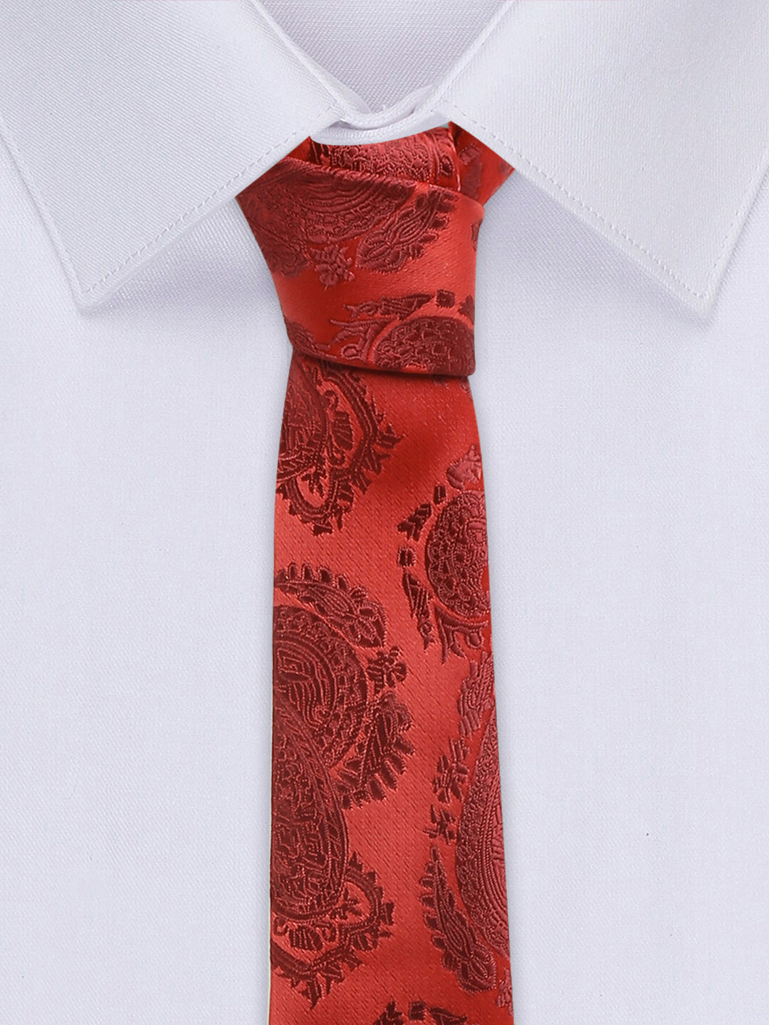 Scarlet Red Luxury Italian Silk Necktie Set With Pocket Square Cufflinks Brooch Chrome Tie pin