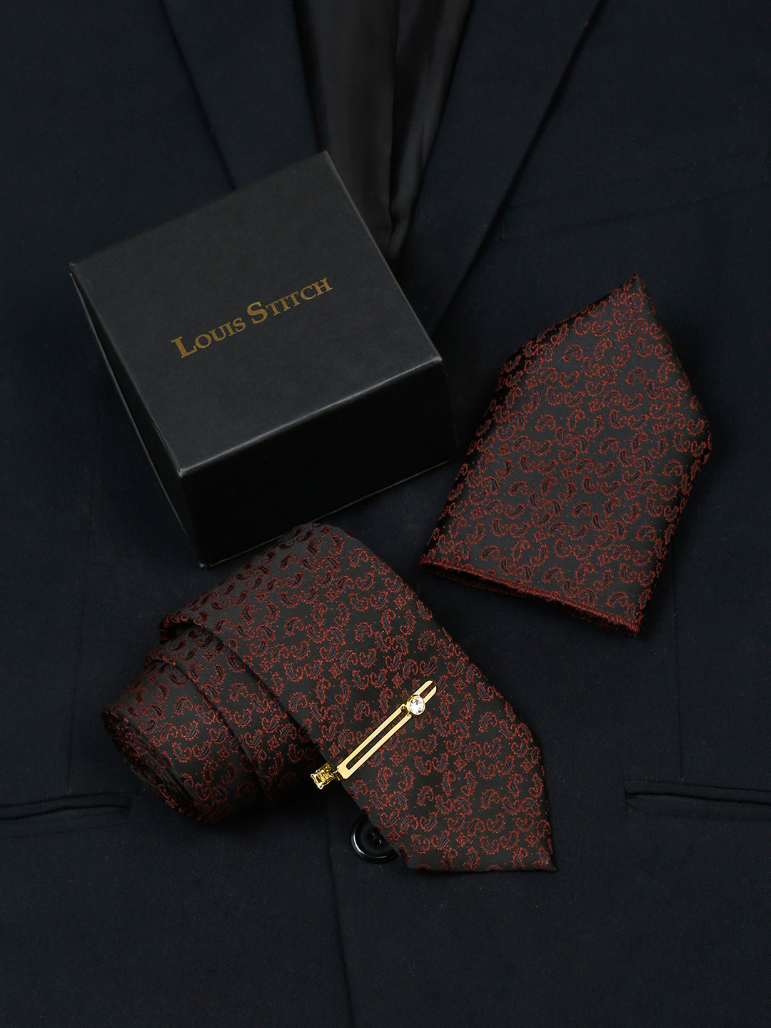 Admiral Black Luxury Italian Silk Necktie Set