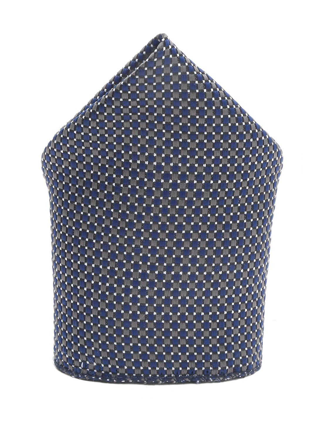 Blue Checkerd Luxury Italian Silk Necktie Set With Pocket Square Gold Tie pin